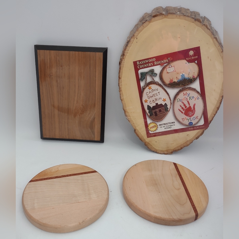 Lot Of 4 Various Solid Wood Rounds, Rectangular, Oval for Crafts & Projects